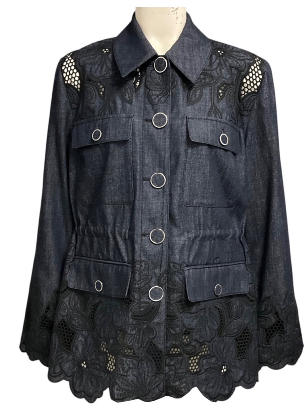 Veronica Beard Indigo Rinse Kiki Eyelet Jacket